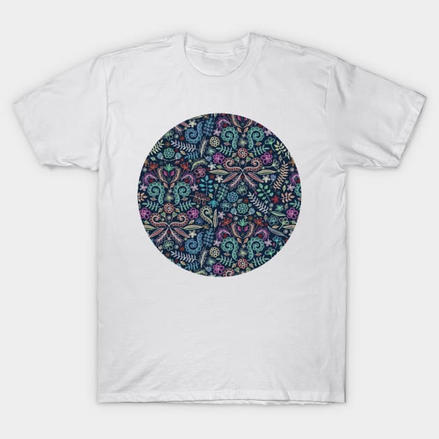 Colored Chalk Floral Doodle Pattern T-Shirt by micklyn